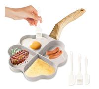 PRITOK Stufa per uova a forma di cuore, a 4 fori, antiaderente, con 3 spatole in silicone, manico in legno, per pancake, frittelle, frittelle