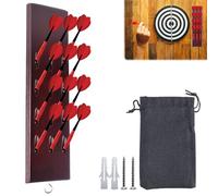 PRITOK Supporto per Freccette in Legno per 12 Freccette Contenitore per Freccette da Parete, Supporto per Freccette da Parete per Lgni Tipo di Bersaglio Freccette Steel e Freccette Morbide Marrone
