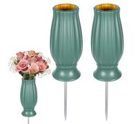 PRITOK Vaso per tomba con picchetto, 2 pezzi di vaso per cimitero con picchetti per tombe di cimitero, decorazione funeraria, in plastica, vaso per fiori per tomba, decorazione cimitero