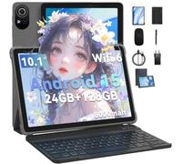PRITOM Tablet da 10 pollici, tablet 4 in 1, 24 GB, 128 GB ROM, Android 15, 1024 GB Expand, Qcta core, WiFi 6, 8000 Mah, tablet con tastiera, mouse, pennino e custodia, grigio