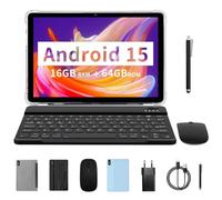 PRITOM Tablet da 10 pollici, tablet 4 in 1, 8 GB, 64 GB ROM, Android 14, 1024 GB Expand, Qcta core, WiFi 6, 6000 Mah, Tablet PC con tastiera, mouse, custodia, grigio