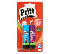 Pritt Colla stick colorata - Set di 2 bastoncini (blu e viola) - colla colorata lavabile - senza solvente - 20 g - 96% ingredienti naturali - ideale per carta