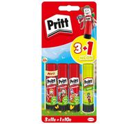 Pritt Colla stick di design, colla sicura e adatta ai bambini, per lavori di arte e artigianato, colla forte per la scuola, 3 x 11 g originale e 1 penna colorata Pritt da 10 g, 9H PBS4B