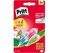 Pritt Micro Roller, Correttore a nastro per correggere ogni errore, Bianchetto a nastro antimacchia mini, Cancellino a nastro dal design colorato in blu, verde e rosa, Confezione da 3 (5mmx6m)
