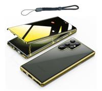Privacy Magnetic Double Sided Tempered Glass Phone Case for Samsung Galaxy S25 S24 S23 S22 S21 Series, Anti-Peeping Screen Full Body Protection Cover (Gold,antipeeping for S21)