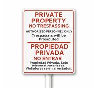 Private Property - Cartello bilingue con scritta in lingua inglese "No Trespassing", cartello spagnolo per esterni, per cortile, vicino, strada, stree, robusto alluminio, impermeabile, antiruggine, 20