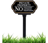 Private Property No Trespassing Sign with Stake, No Soliciting Sign for House 5x10 inch/35 inch High, for Front Door/Lawns/Gardens and Business