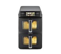 PRIXTON Friggitrice ad Aria Verticale 10L con Doppio Cestello 5L + 5L, 2600 W, Air Fryer senza Olio con 2 Cestelli Indipendenti, Display LED Touch, 10 Programmi, 80-200 °C, Finestra e Illuminazione
