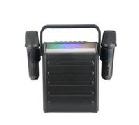 PRIXTON Karaoke Portatile Party Star con 2 Microfoni Wireless, Bluetooth, Luci LED, USB, Micro SD, AUX e Jack, Batteria Ricaricabile, 30 W, Autonomia 7-8 ore