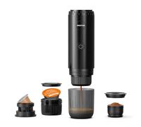 Prixton Macchina da Caffè Espresso Portatile Roma, Compatibile con Caffè Macinato e Capsule, 19 Bar di Pressione, Potenza 80 W, Serbatoio 80 ml, Spegnimento Automatico, Adattatori Inclusi (Nero)