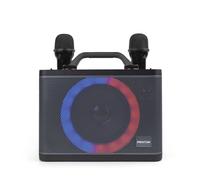 PRIXTON Karaoke con 2 Microfoni PartyGO, Cassa portatile di grande potenza per feste con Bluetooth/USB/AUX/SD, Speaker Wireless con luce LED multicolore RGB, Autonomia 4h, Regali per adulti e bambini