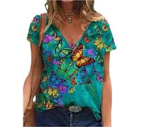 PRJN Camicetta da Donna Camicetta da Donna Stampata Primavera Maniche Corte con Scollo a V T-Shirt Casual Top T-Shirt da Donna Vintage con Stampa 3D T-Shirt Estate Top a Maniche Corte Stampata in 3D