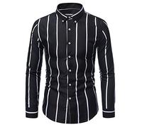 PRJN Camicia Casual da Uomo in Cotone a Quadri con Maniche Lunghe in Cotone a Quadri Camicie Eleganti Business Regular Fit Lavoro da Sposa autunnoa Righe Colletto Abbottonato vestibilità Slim