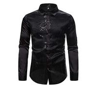 PRJN Camicia da discoteca da uomo con paillettes metalliche per discoteca, travestimento da discoteca, costume da danza, moda autunno casual camicie a maniche lunghe da uomo lucido A-Nero XL