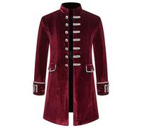 PRJN - Cappotto da uomo, stile gotico, stile steampunk, stile vintage, con colletto alto, per feste e feste C-Rosso XL