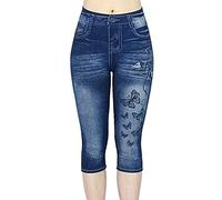 PRJN Donna Casual Vita Alta Crop Capri Stretch Jeans Style Pantaloni Donna Denim Crop Donna Performance Mid-Rise Capri Legging Jeans da Donna con Stampa Farfalla Ladies Fashion Slim Leggings