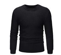 PRJN Mens Cotone Girocollo Manica Lunga Maglione Top Uomo Moda Tinta Unita Strisce Pieghevoli Alla Moda Uomo Versatile Slim Maglione Maglia Uomini Tinta unita Slim Fit Maglione D-Nero L