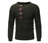 PRJN - Pullover da uomo casual slim fit, con cappuccio, lavorato a maglia con bottoni, da lavoro, casual, a maniche lunghe, girocollo, con bottoni a collo alto B-Army Green M