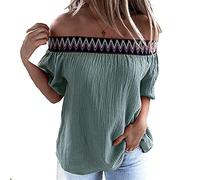 PRJN Top da Donna a Maniche Corte con Spalle Scoperte Camicetta Top da Donna con Spalle Scoperte Tinta Unita Camicie estive Sexy Abbigliamento Casual Estivo Scollo a Una Riga T-Shirt a in Tinta Unita
