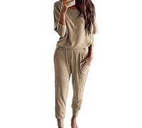 PRJN Tuta Donna a Maniche Lunghe, Tuta Casual, Tuta Tinta Unita, Pantaloni con Tasca Abbigliamento Sportivo, Set 2 Pezzi Casual Donna Felpa Top Maniche Lunghe + Pantaloni, Tuta Sportiva Tinta Unita