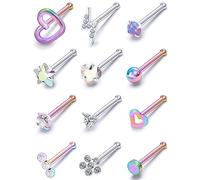 Prjndjw 20GNose - Piercing da naso in acciaio chirurgico, ipoallergenici, con zirconia cubica, a forma di piccolo cuore, stella, L, calibro 20, colore: argento, Metallo Cristallo, Zirconia cubica