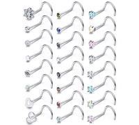 Prjndjw 44 anelli da naso da donna, 18 g, 20 g, per naso, gioielli in acciaio inox chirurgico, dritti, luna, stella, cuore, farfalla, ipoallergenici, per uomo, Metallo Cristallo, Zirconia cubica