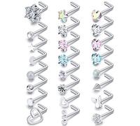 Prjndjw 44 anelli da naso da donna, 18 g, 20 g, per naso, gioielli in acciaio inox chirurgico, dritti, luna, stella, cuore, farfalla, ipoallergenici, per uomo, Metallo Cristallo, Zirconia cubica