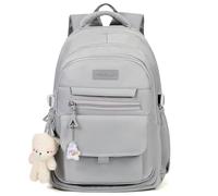 PRLINJSK Zaino per ragazze, per studenti universitari e di scuole superiori e medie, grazioso, per ragazze e donne, con accessori, Grigio, Large, Zaini Tradizionali