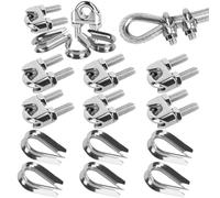 Prmape 12 Pezzi Morsetti per Cavo Acciaio, 6pcs Morsetti per Filo Stendibiancheria 10mm, a Forma di U Morsetti per Fune Metallica e 6pcs Ditale Cavo Acciaio per Fune Metallica 10mm