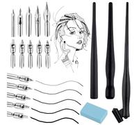 Prmape 13-Piece Manga Cartoon Dip Pen Set with Portapenne Supporto, 2 Holders, 5 Feathers, 1 Eraser for Comic Artists and Designers