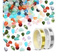 Prmape 21 Colori 500pcs Perline Irregolari Pietre, 6-8mm Perle di Pietra Naturale per Braccialetti Chip Irregolari Perline di Pietra Naturale con 2 Rotolo di Filo di Rame per Gioielli Fai da Te