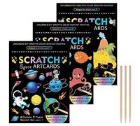 Prmape 3 Set di Carte da Grattare, Disegni Da Grattare Scratch Art, Libro da Grattare Dinosauri Spazio Oceani, Cartoncino Scratch Art per Relax e Decorazione