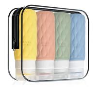 Prmape 4 Pezzi Bottiglie Da Viaggio In Silicone, Contenitori Da Viaggio per Liquidi 100ml, Kit Flaconi Da Viaggio Aereo Ricaricabili, Kit Contenitori Liquidi per Shampoo, Crema, Lozione, Balsamo