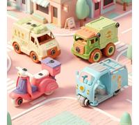 Prmape 5 Pezzi Veicoli da Cantiere Giocattolo, 4pcs Carrozza da Pranzo Cantiere Giocattolo+1pcs Cacciavite, 4 in 1 Ruspa Trattore Camion Escavatore Giocattolo Per Bambini per Ragazzo Ragazza