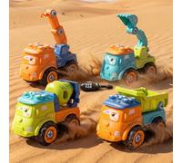 Prmape 5 Pezzi Veicoli da Cantiere Giocattolo, 4pcs Cartoni Animati Cantiere Giocattolo+1pcs Cacciavite, 4 in 1 Ruspa Trattore Camion Escavatore Giocattolo Per Bambini per Ragazzo Ragazza