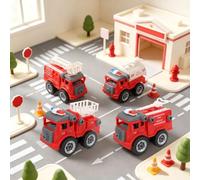 Prmape 5 Pezzi Veicoli da Cantiere Giocattolo, 4pcs Pompieri Cantiere Giocattolo+1pcs Cacciavite, 4 in 1 Ruspa Trattore Camion Escavatore Giocattolo Per Bambini per Ragazzo Ragazza