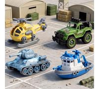 Prmape 5 Pezzi Veicoli da Cantiere Giocattolo, 4pcsMare Terra aria Cantiere Giocattolo+1pcs Cacciavite, 4 in 1 Ruspa Trattore Camion Escavatore Giocattolo Per Bambini per Ragazzo Ragazza