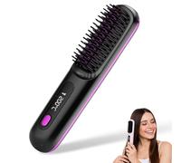 Pro 2025 Cordless Hair Straightener Brush & Curler 2-in-1, Portable Rechargeable Styling Comb with LED Display for All Hair Types (Black)