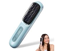 Pro 2025 Cordless Hair Straightener Brush & Curler 2-in-1, Portable Rechargeable Styling Comb with LED Display for All Hair Types (Blue)
