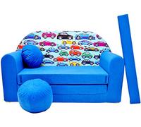 Pro Cosmo Divano letto pieghevole per bambini con funzione letto Perfetto per giocare e dormire - Con materasso, cuscino e pouf sfoderabili - 98x168x59 cm - C21 Blu - Auto