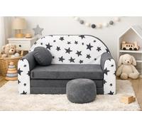 Pro Cosmo Divano letto pieghevole per bambini con funzione letto Perfetto per giocare e dormire - Con materasso, cuscino e pouf sfoderabili - 98x168x59 cm (AC1) Grigio scuro - Stelle