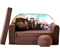 Pro Cosmo Divano letto pieghevole per bambini con funzione letto Perfetto per giocare e dormire - Con materasso, cuscino e pouf sfoderabili - 98x168x59 cm - K8 Marrone - animali da safari