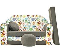 Pro Cosmo Divano letto pieghevole per bambini con funzione letto Perfetto per giocare e dormire - Con materasso, cuscino e pouf sfoderabili - 98x168x59 cm - A5 Grigio - Animali da safari