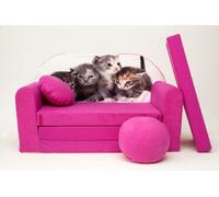 Pro Cosmo Divano letto pieghevole per bambini con funzione letto Perfetto per giocare e dormire - Con materasso, cuscino e pouf sfoderabili - 98x168x59 cm (H6) Rosa - Gattini
