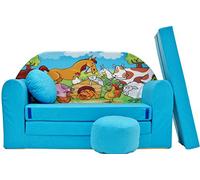 Pro Cosmo Divano letto pieghevole per bambini con funzione letto Perfetto per giocare e dormire - Con materasso, cuscino e pouf sfoderabili - 98x168x59 cm - B5 Blu - Animali da fattoria