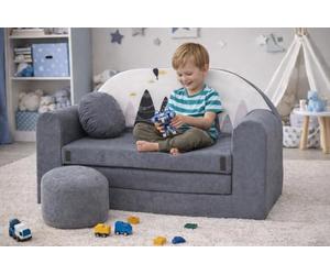 Pro Cosmo Divano letto pieghevole per bambini con funzione letto Perfetto per giocare e dormire - Con materasso, cuscino e pouf sfoderabili - 98x168x59 cm AX2 Grigio - Cime delle montagne