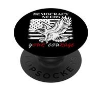 Pro Democracy Needs Your Courage No Kings USA Resist Fascism PopSockets PopGrip Adesivo