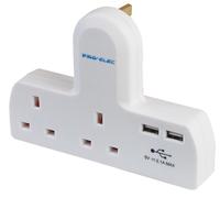 PRO ELEC - 2358U - 2 Lato Multi-Plug Adattatore con Dual USB Porte