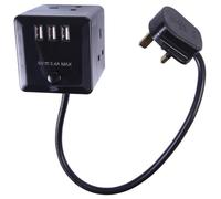 PRO ELEC Prolunga Cubo con 3 Prese UK e 3 Porte USB, 500mm, Nero