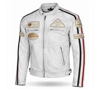PRO FUTURE Giubbotto Moto in pelle da Uomo ASPIDEX Vintage Custom & Café Race Stile Harley (L, GRIGIO)